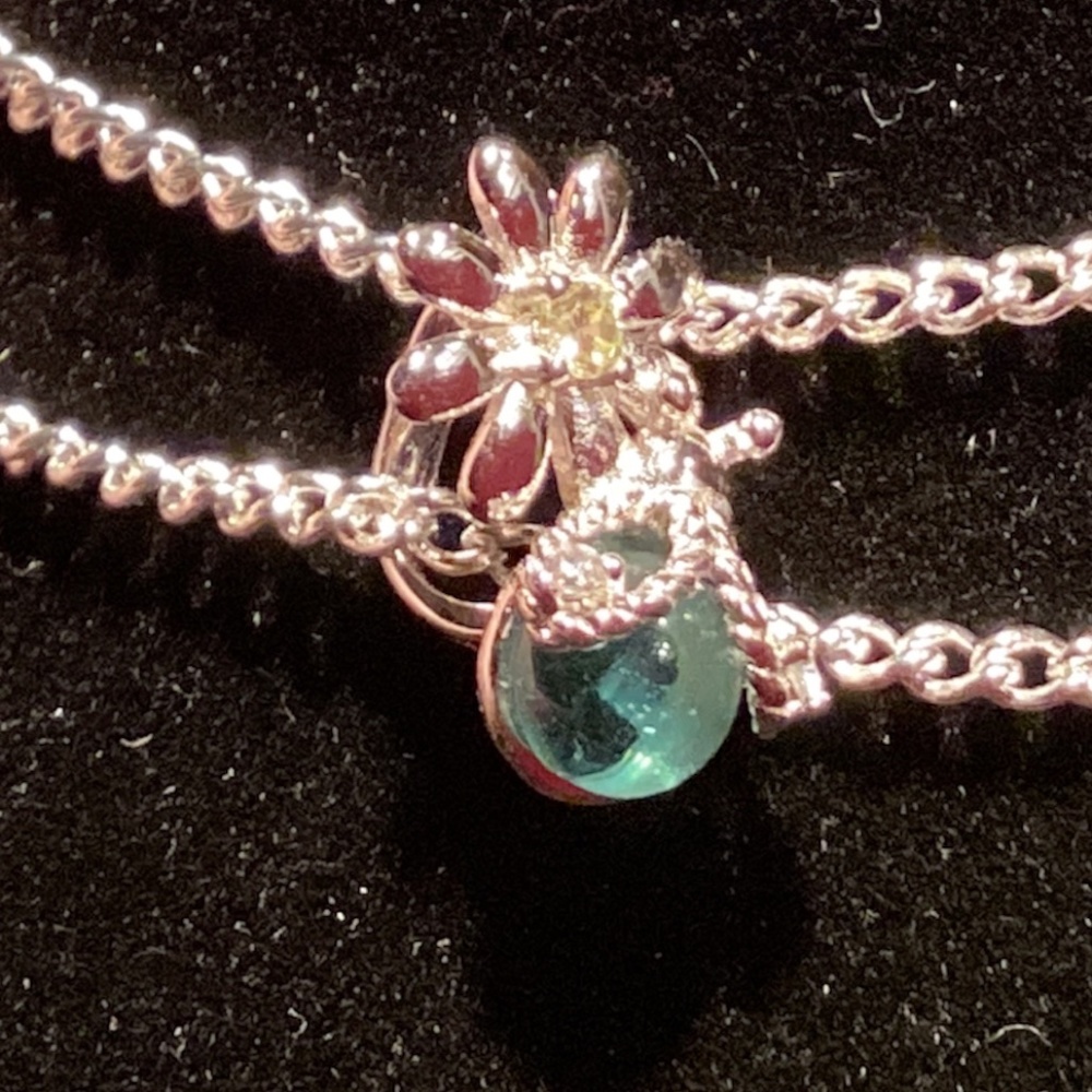 925 silver flower charm with green stone